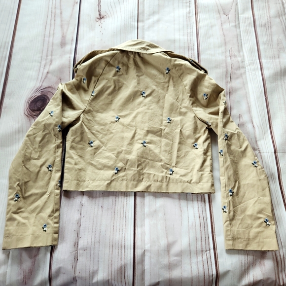 7 For All Mankind Floral Jacket Cropped Trench Coat Tan Beige | Women's Size XS - Picture 8 of 12